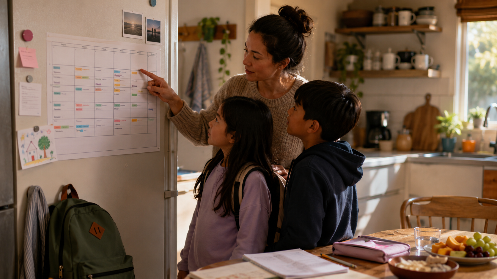 Calendario familiar semanal para organizar tareas, colegio y extraescolares con niños